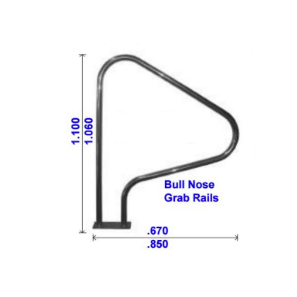 Stainless steel bull nose grab rail for swimming pools, New Zealand made.