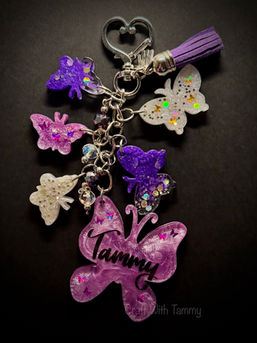 Finished resin keychains displayed as handmade gifts