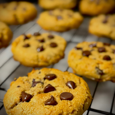 Freshly baked low-carb cookies cooling on a wire rack