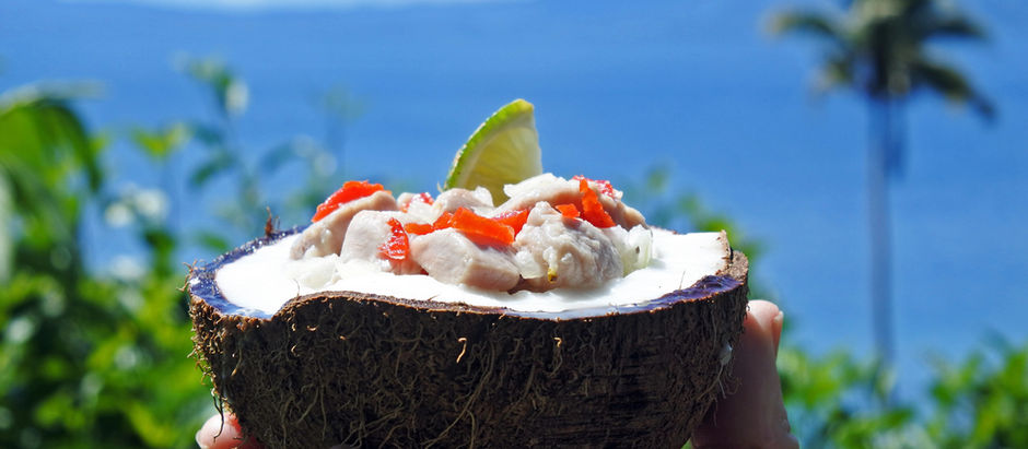 Fijian Food Kokoda against Tropical Island