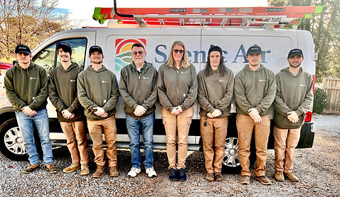 The Scenic Air Solutions crew posing for a picture in front of the company van.