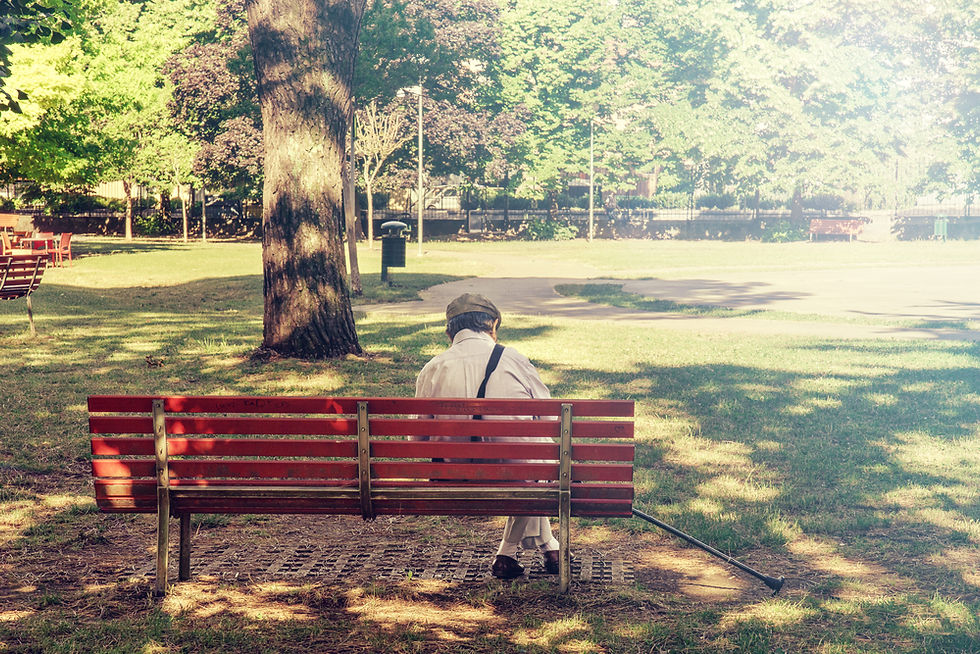 Older adult on bench in park