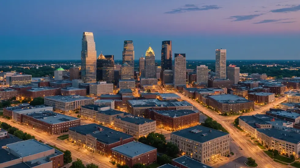 Eye-level view of a cityscape in Dayton, Ohio