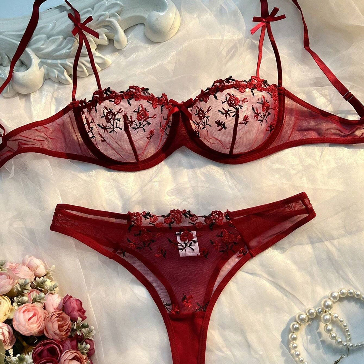 Sexy Floral EmbroideryTransparent Set