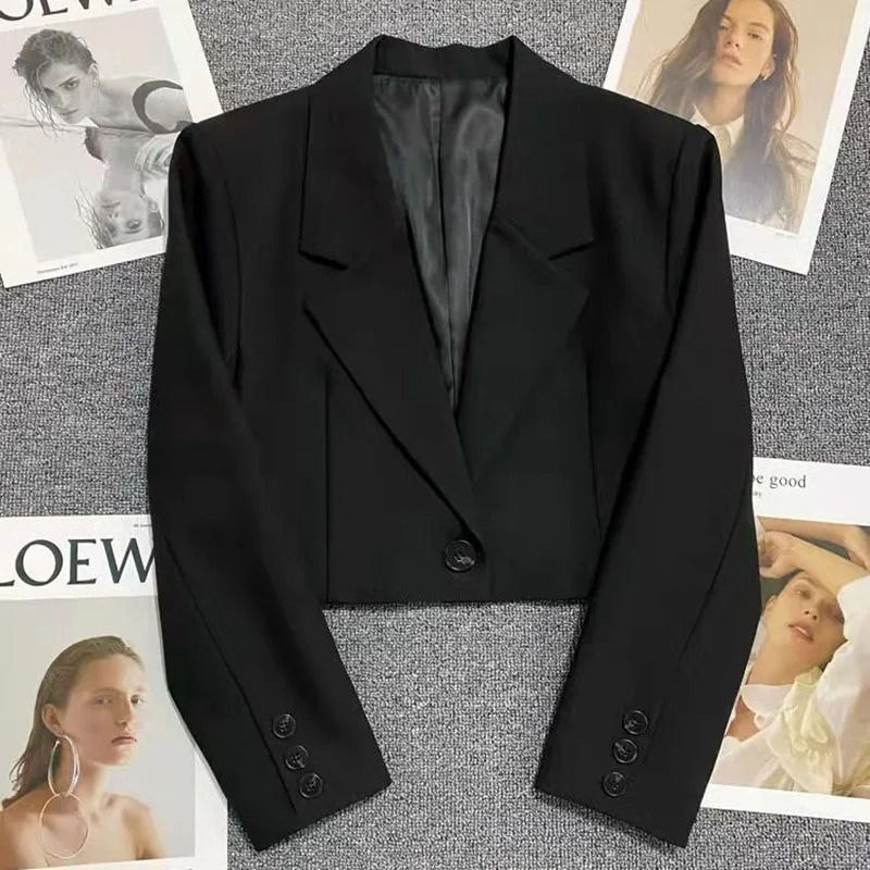 Thumbnail: Solid Cropped Notched Collar Blazer 