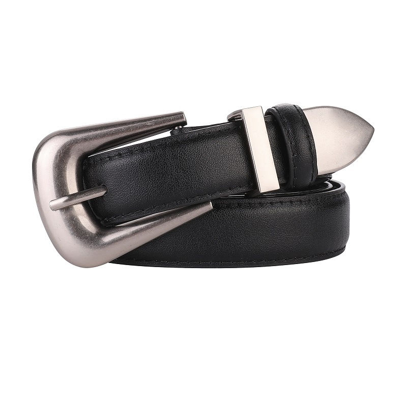 Thumbnail: Curved Buckle Leather Belt 