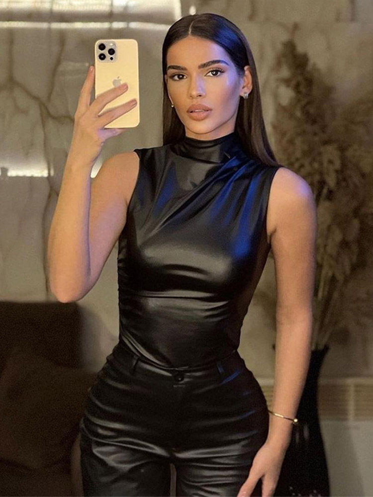 Thumbnail: Leather Solid Shrunk Slash Top