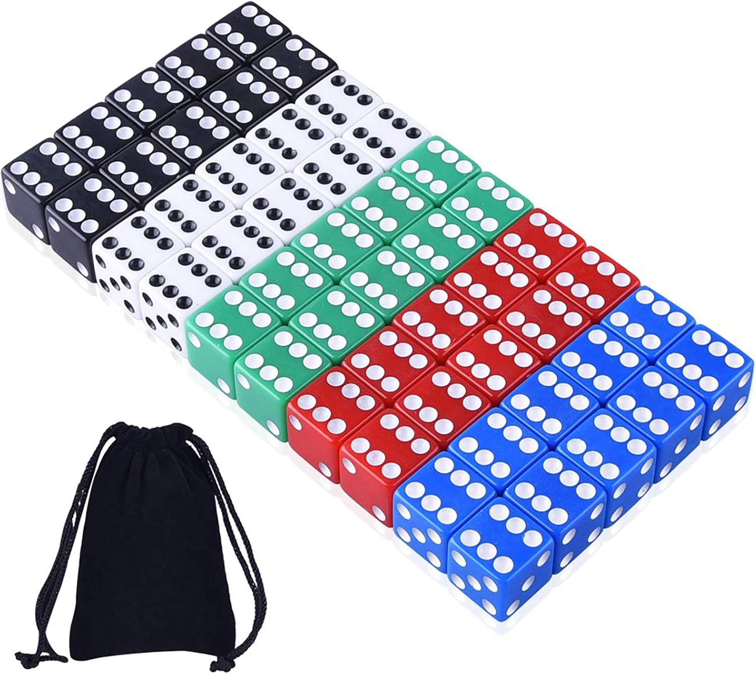 50 Pieces Game Dice Set, 5 Colors Square Corner Dice with Velvet Storage Bag, Pl