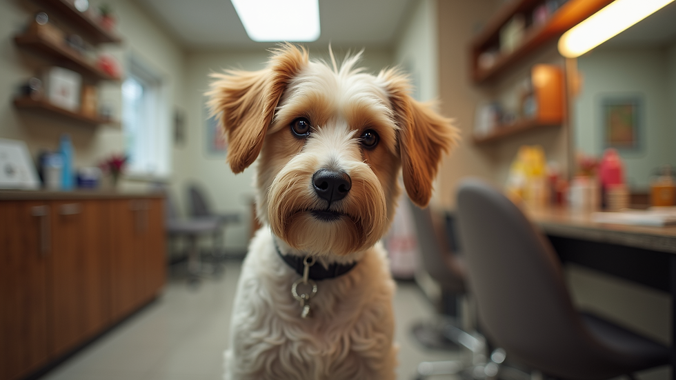 Eye-level view of a cozy dog grooming salon in Berlin-Pankow