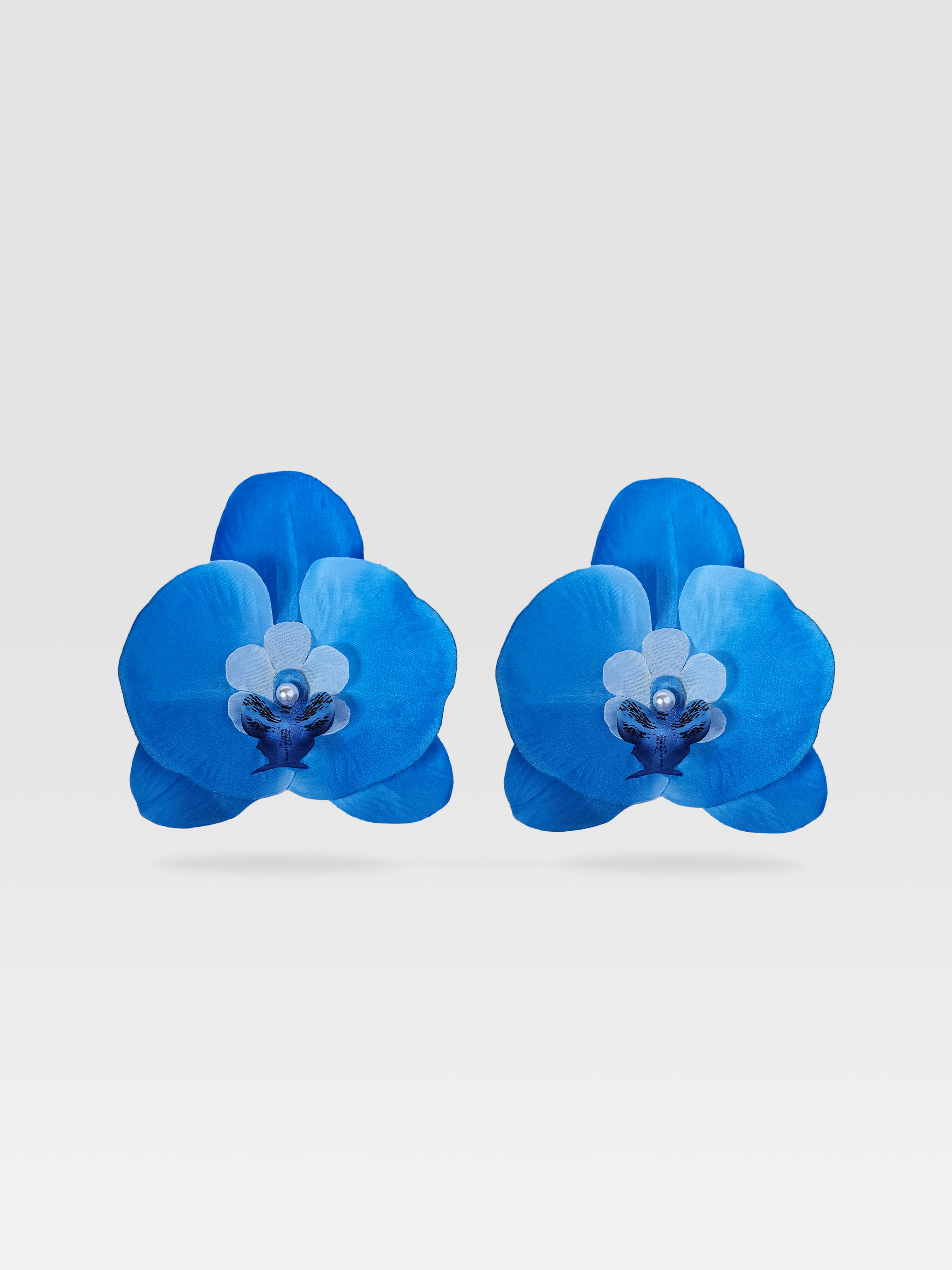 OH SO TROPPY OH SO ORCHID HANDMADE EARRINGS IN BLUE FRONT VIEW