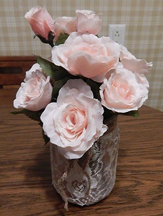Shabby Chic Lace Vase w Pink Roses