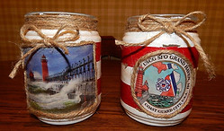 Nautical Decoupaged Jars Red Stripes