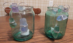 Green Tinted Glass Candle Holders