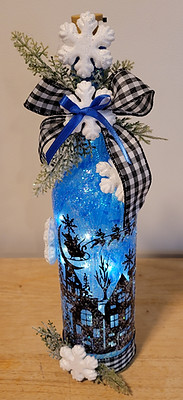 Santa Scene Wine Bottle Light