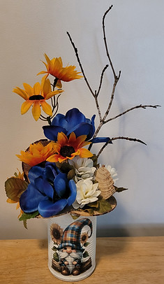 Fall arrangement gnome tin can branch