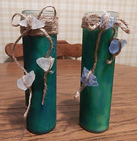 Tinted Glass Candle Holder w Seaglass