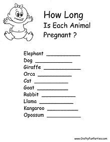 Animal Pregnancy Printable Game