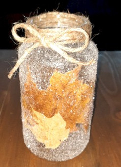 Glass Jar Leaf Candle Holder
