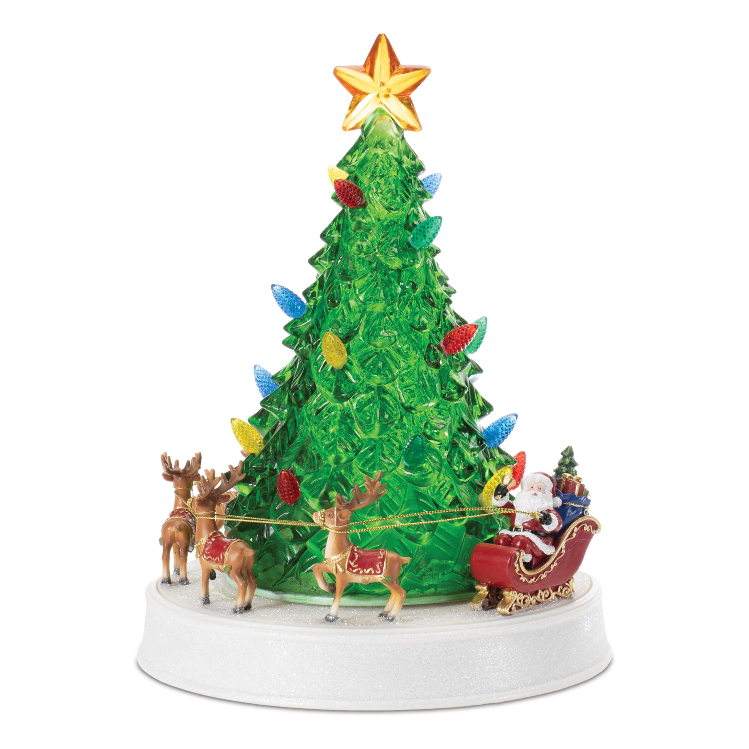 LED Rotating Musical Santa's Sleigh Christmas Tree 11"H