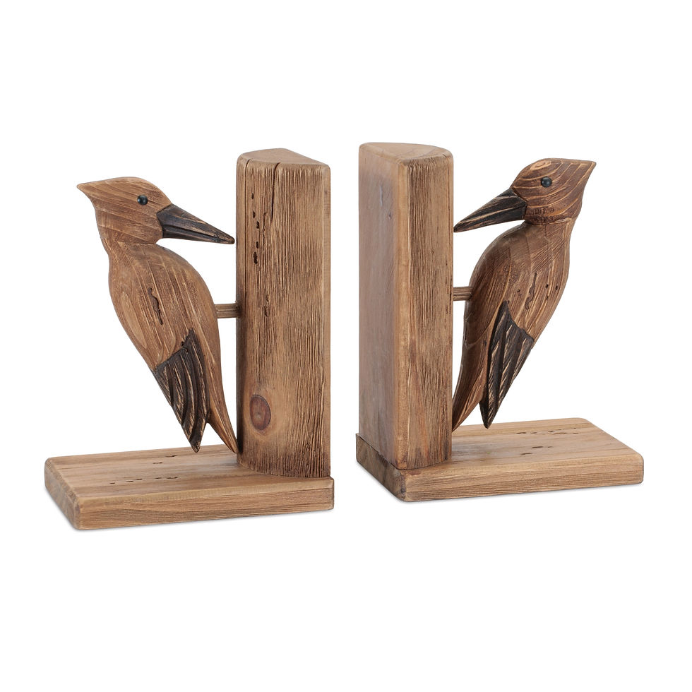 Pine Wood Woodpecker Bird Bookend (Set of 2)
