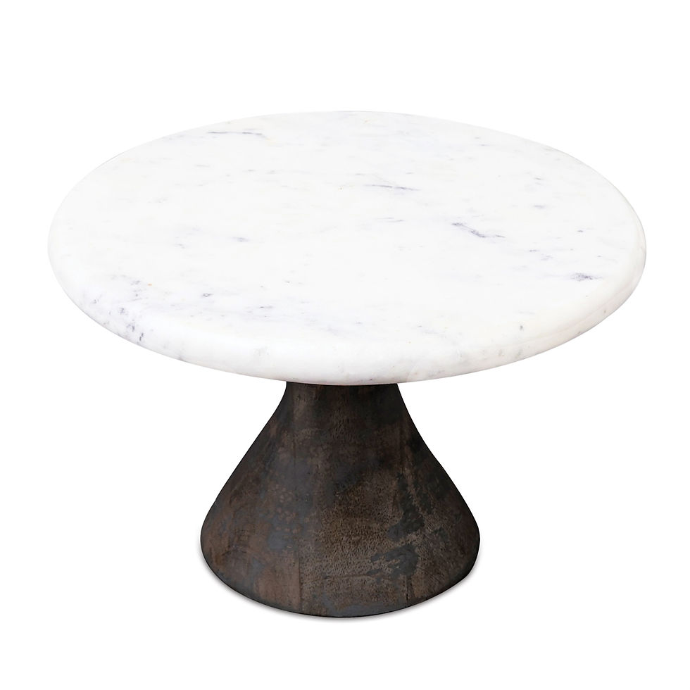 Marble Pedestal Tray with Wood Base (Set of 2)