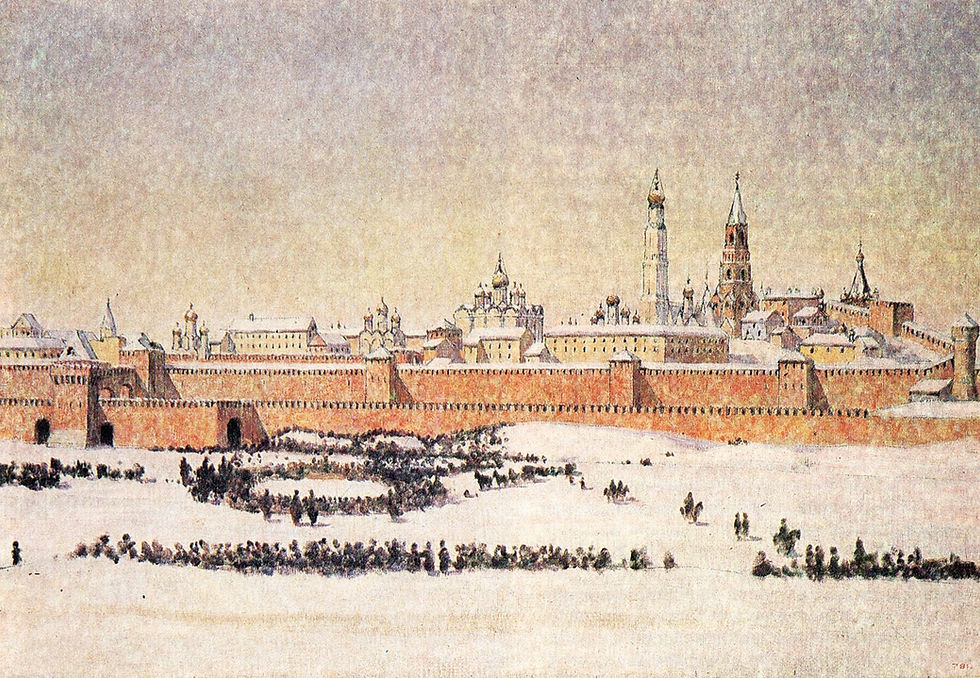 Старая Москва, Василий Верещагин — виды древнего Кремля, деревянные дома, узкие улочки»