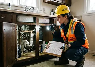 Home Inspection of water pipes under sink