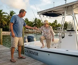 Dockside-Passenger getting off a boat