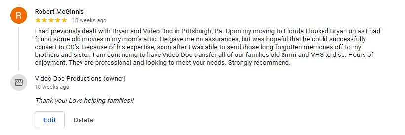 Customer review quote for Video Doc Digital