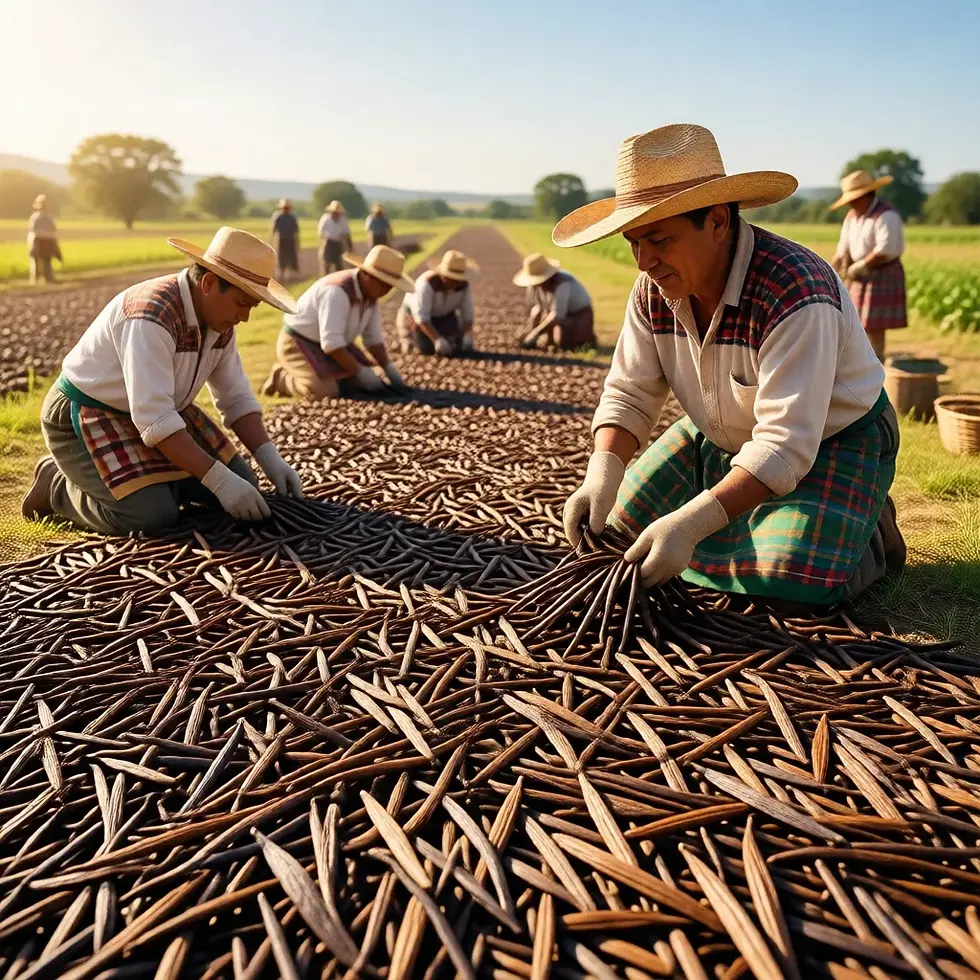 Pure vanilla beans being dried in Madagascar