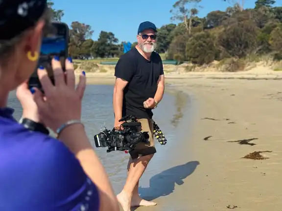 Aaron Donaldson, ON AIR Media camera operator, on location with a Sony FX6 rig