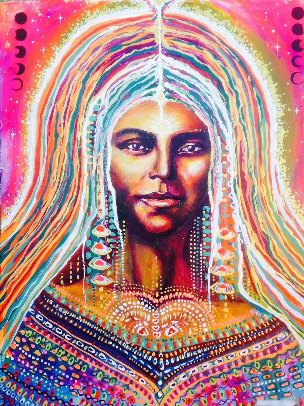 Rainbow Tribe Queen hand painted and hand made wood print