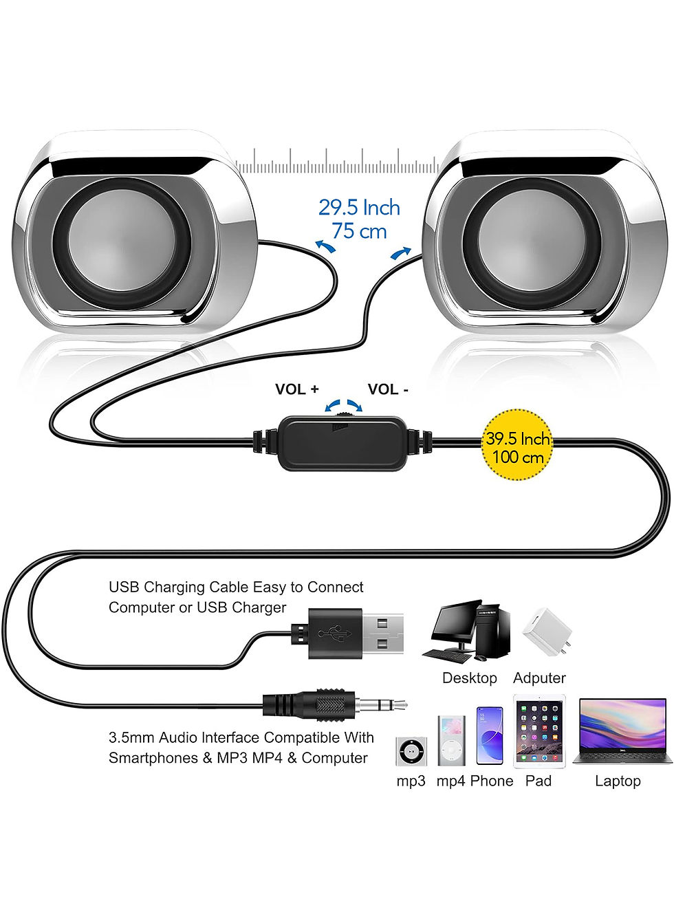 Miniatura: Computer Speaker - Compact and Delicate Laptop Speakers with Volume Control and 