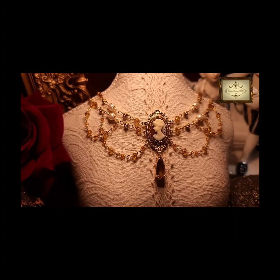 縮圖：Vintage amber crystal shell pearl choker 復古女人像琥珀色水晶珍珠短頸鏈