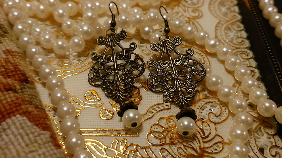 縮圖：Vintage earring 復古通花珍珠耳環
