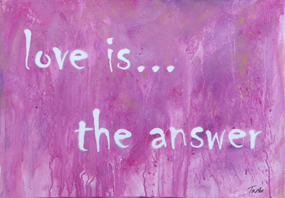 Love Is The Answer (pink)
Mixed-media painting on Paper, 52 x 75cm.
Acrylics, acrylic spray paints.