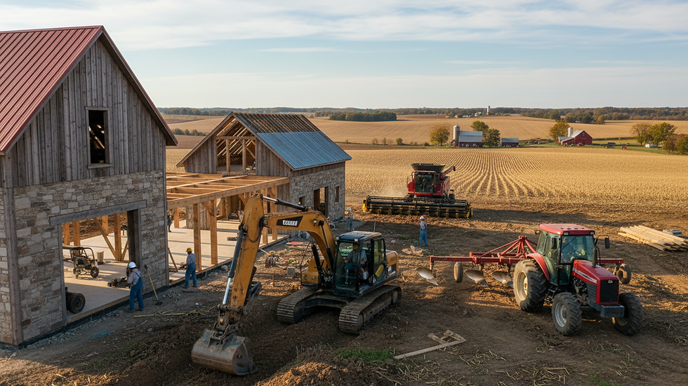 Eye-level view of a construction site with workers operating machinery