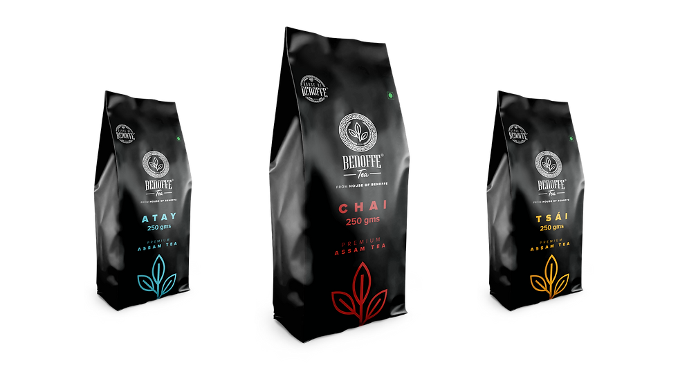 product images of benoffe tea leaves packet lined up