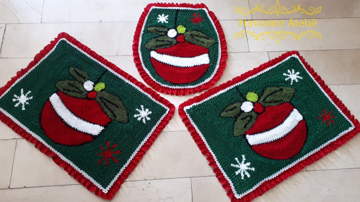 JOGO BANHEIRO FRU FRU BOLAS NATAL REF.JB0098