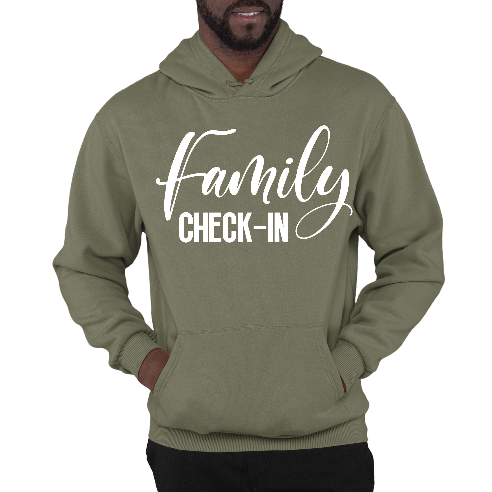 Mens Graphic Hoodie Family Check-in Illustration
