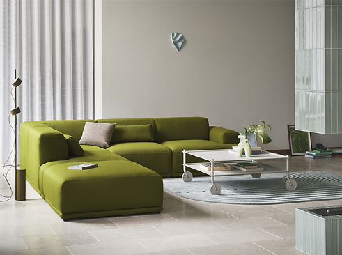 Flow-coffee-table-grey-connect-soft-vidar-956-relevo-rug-sage-green-post-floor-lamp-brown-