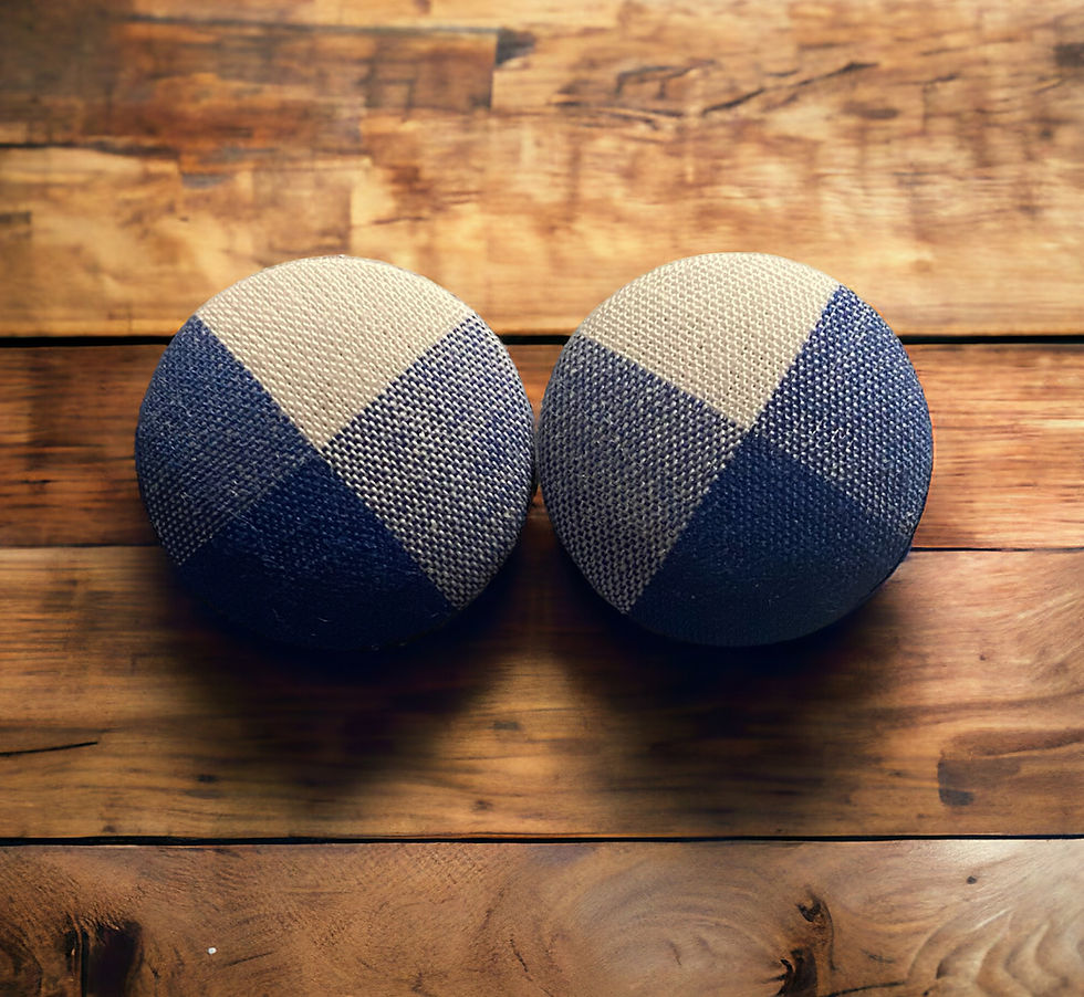 Fabric Button Earrings 23ml Blue & white Check