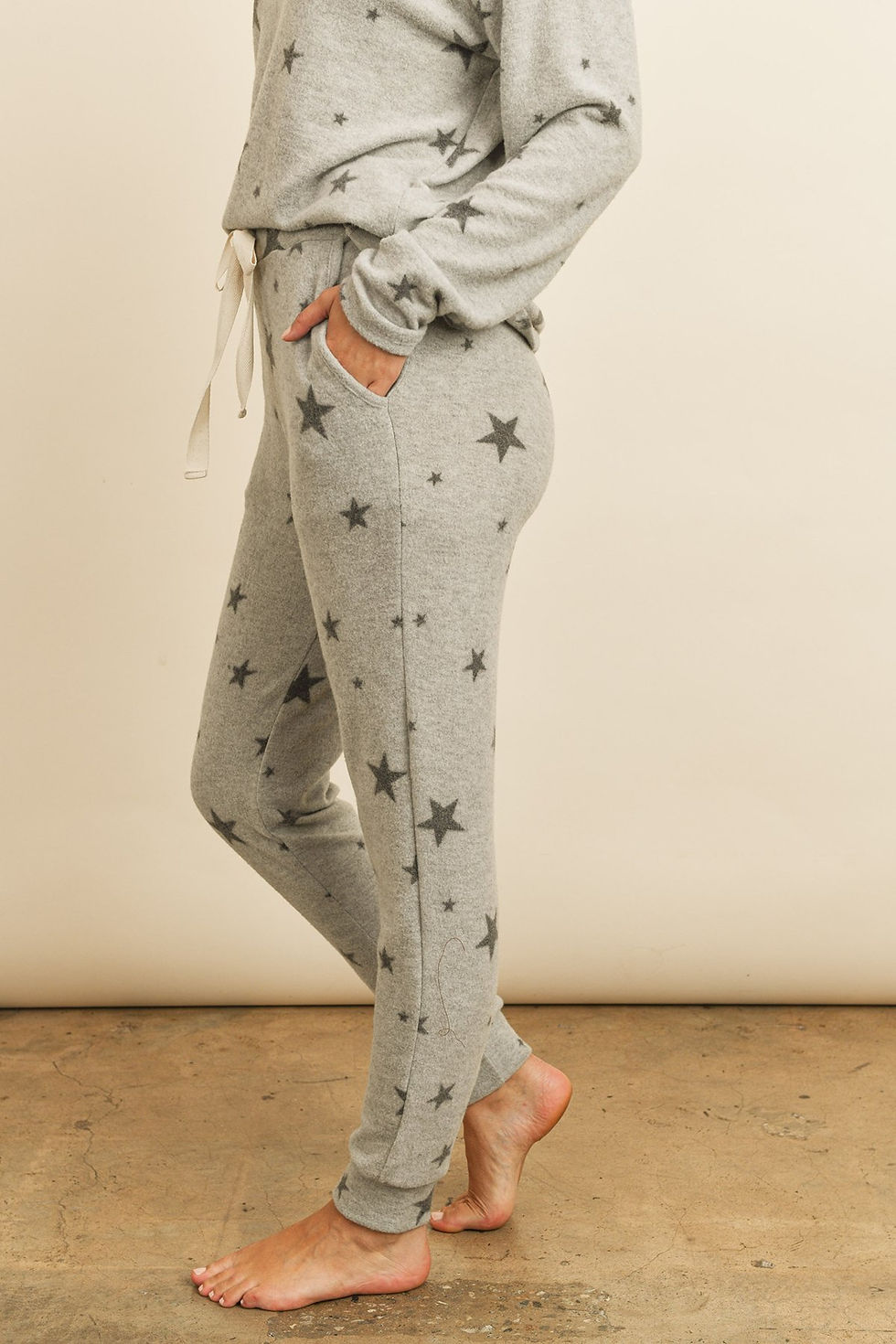Thumbnail: Star Print Brushed Top and Joggers Set With Self Tie