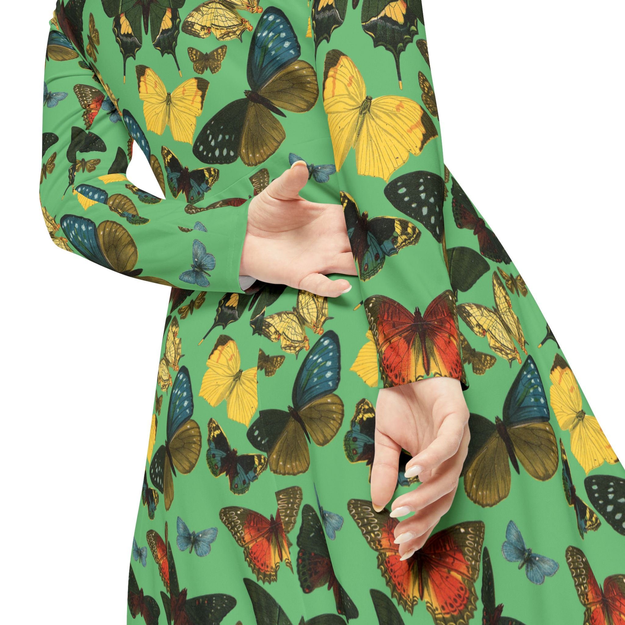 Victorian Butterfly Dress 1800s Illustration on Green, Insect, Cottagecore