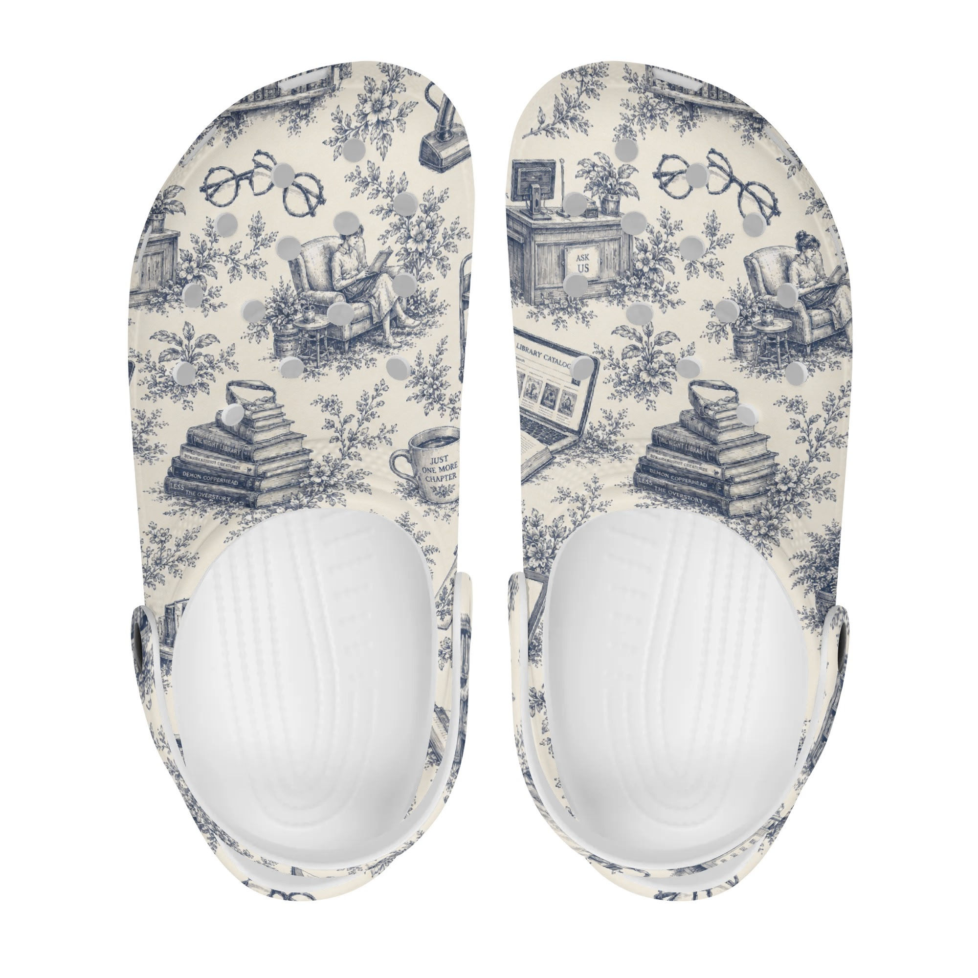 Blue Library Toile Women's All Over Printing Clog Sandals