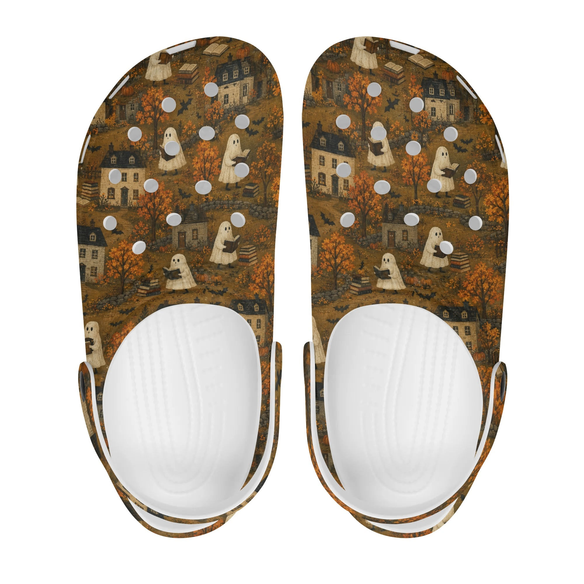 Ghosts in the Stacks: Folk Art Halloween Women's All Over Printing Clog Sandals