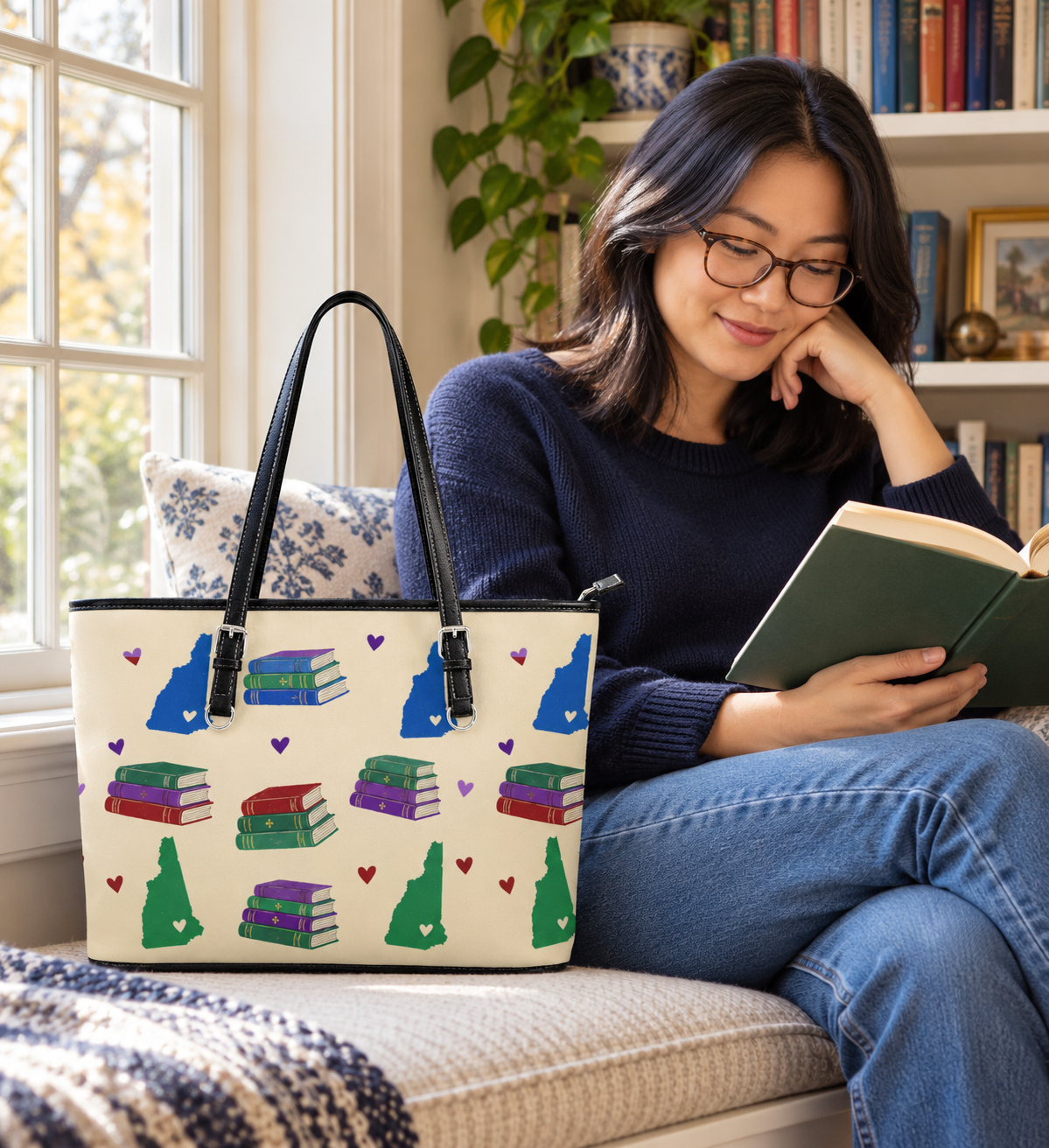 New Hampshire Books and Hearts Tote Bag Jewel Box