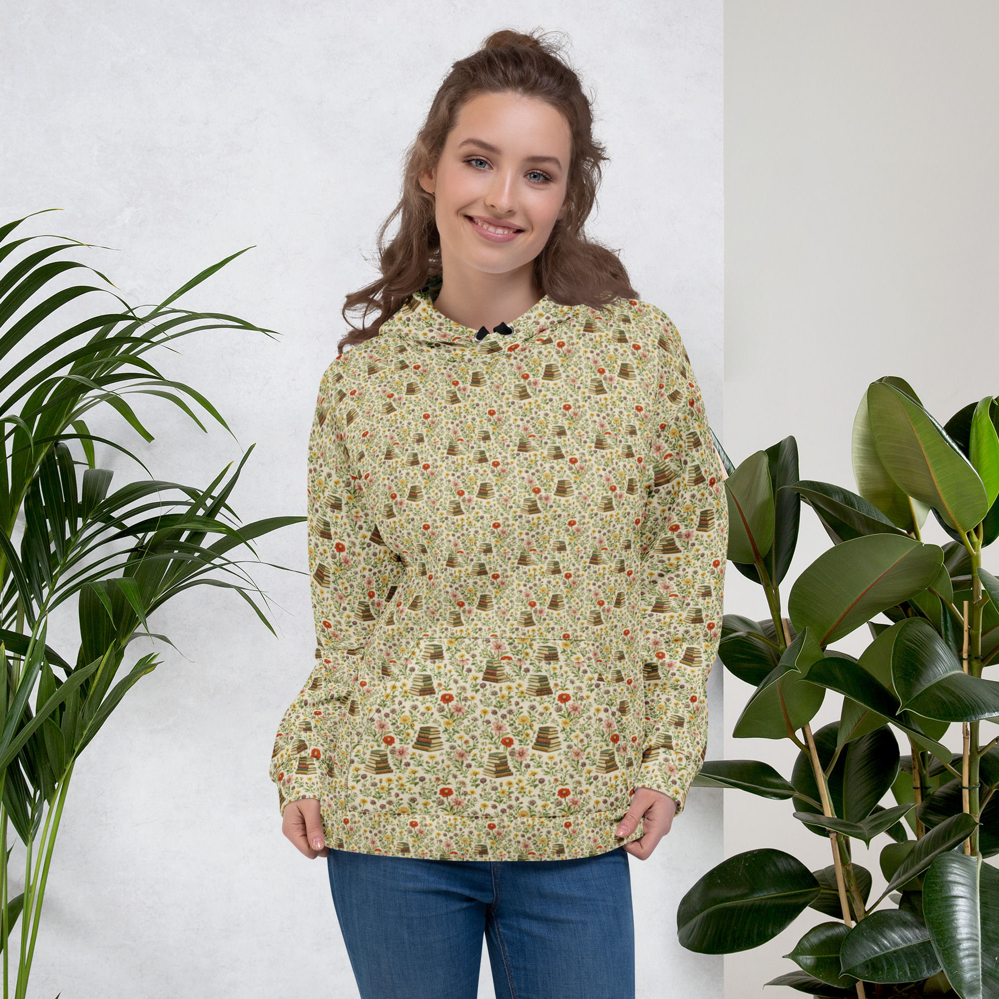 Cottagecore Librarian Teacher Hoodie Botanical & Books