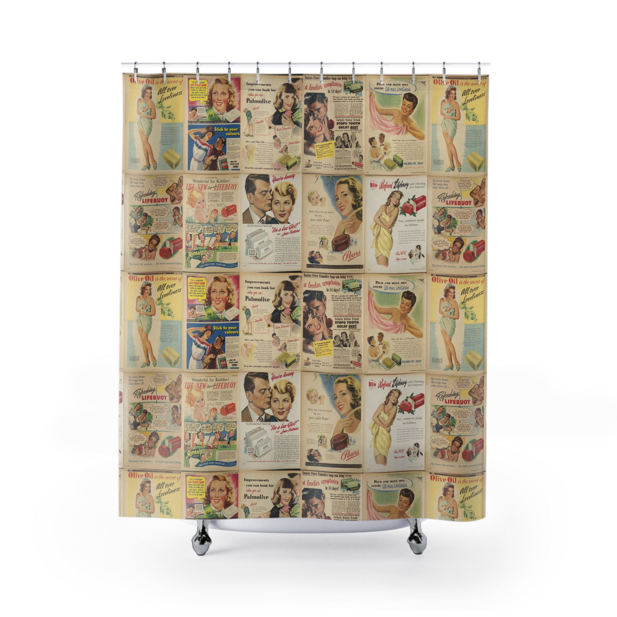 Vintage Retro Shower Curtain Bathroom Decor Nostalgic Art 50s Style 