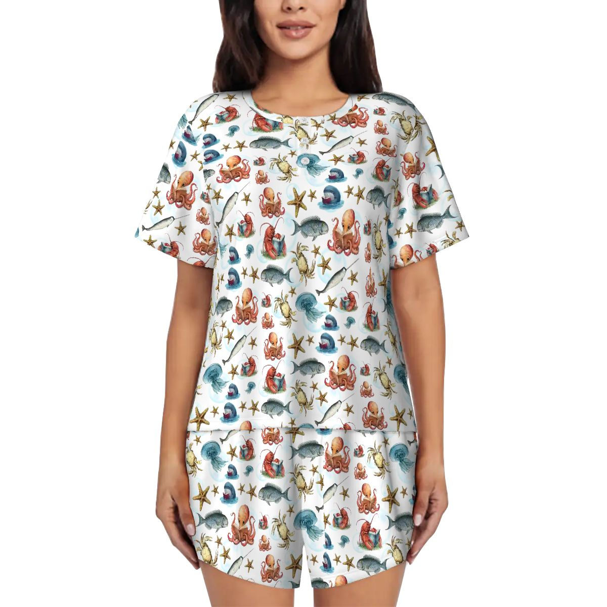🐙 Sea Life Reading Pajamas Ocean Book Lover Octopus Coastal Cottagecore 